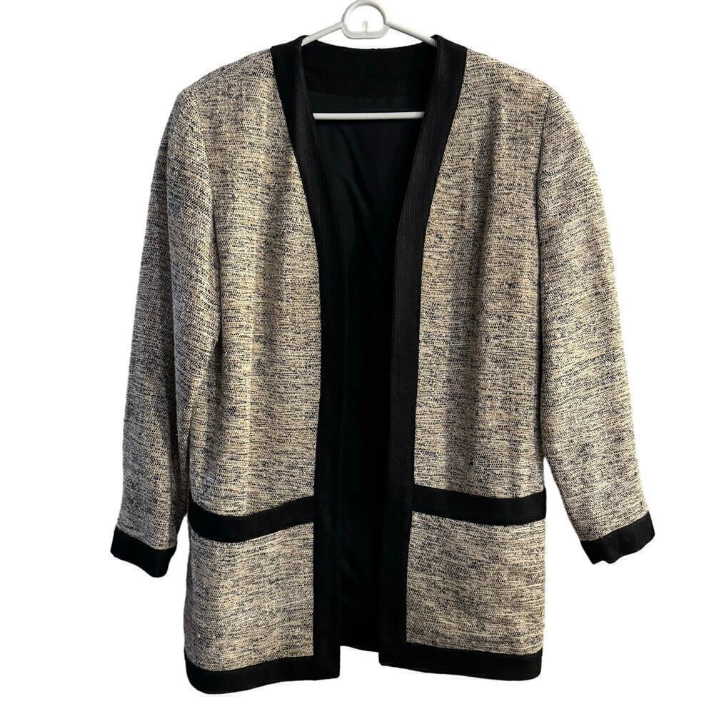 NWT Doncaster 100% Silk Open Blazer Jacket Beige Black Size XS Classic Career